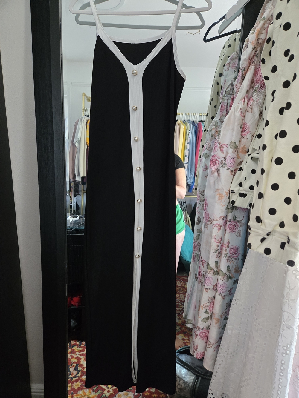Black and White Button-Front Slip Dress